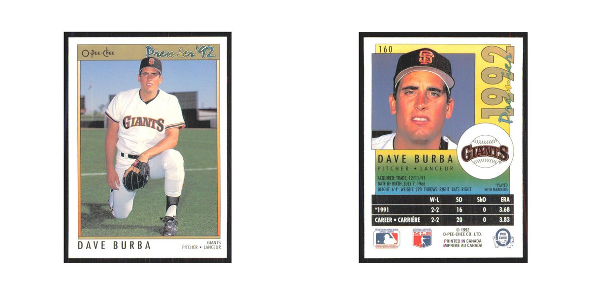 1992 O-Pee-Chee Premier Dave Burba Giants #160