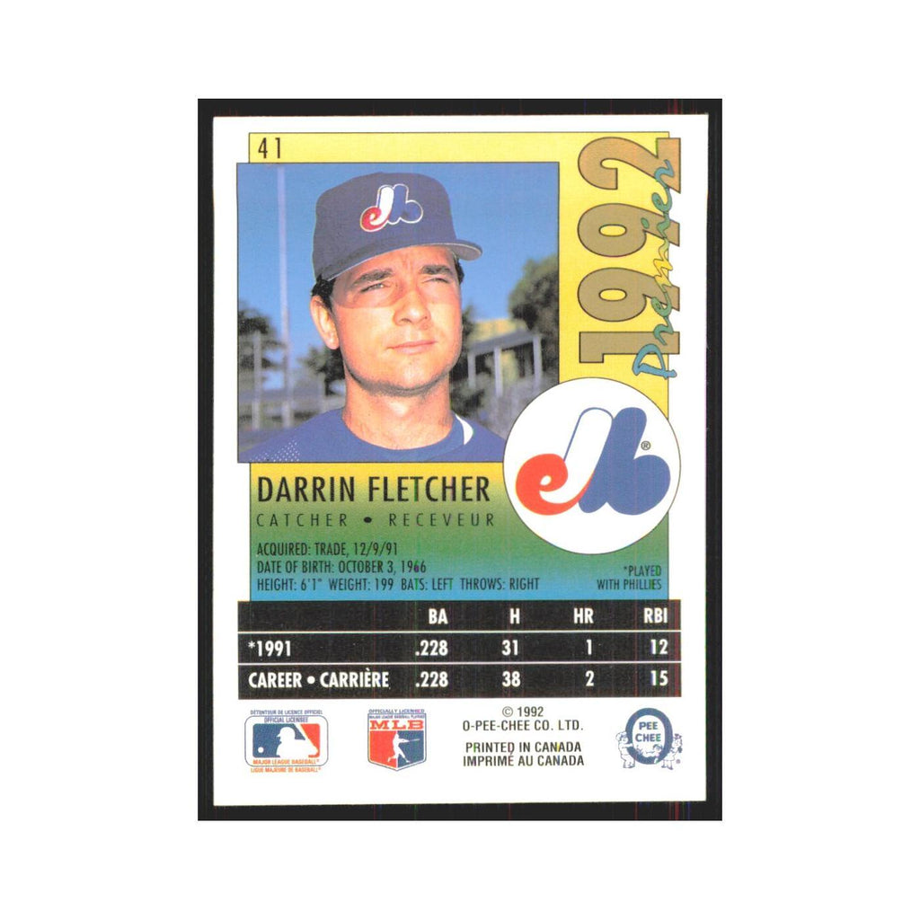 1992 O-Pee-Chee Premier Darrin Fletcher Montreal Expos #41