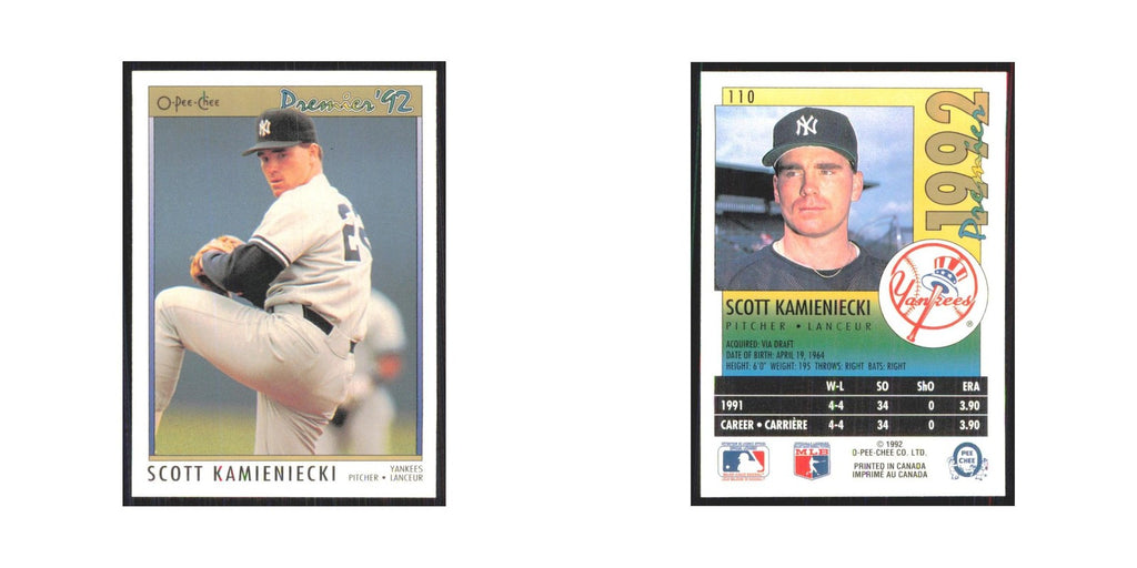 1992 O-Pee-Chee Premier Scott Kamieniecki Yankees #110