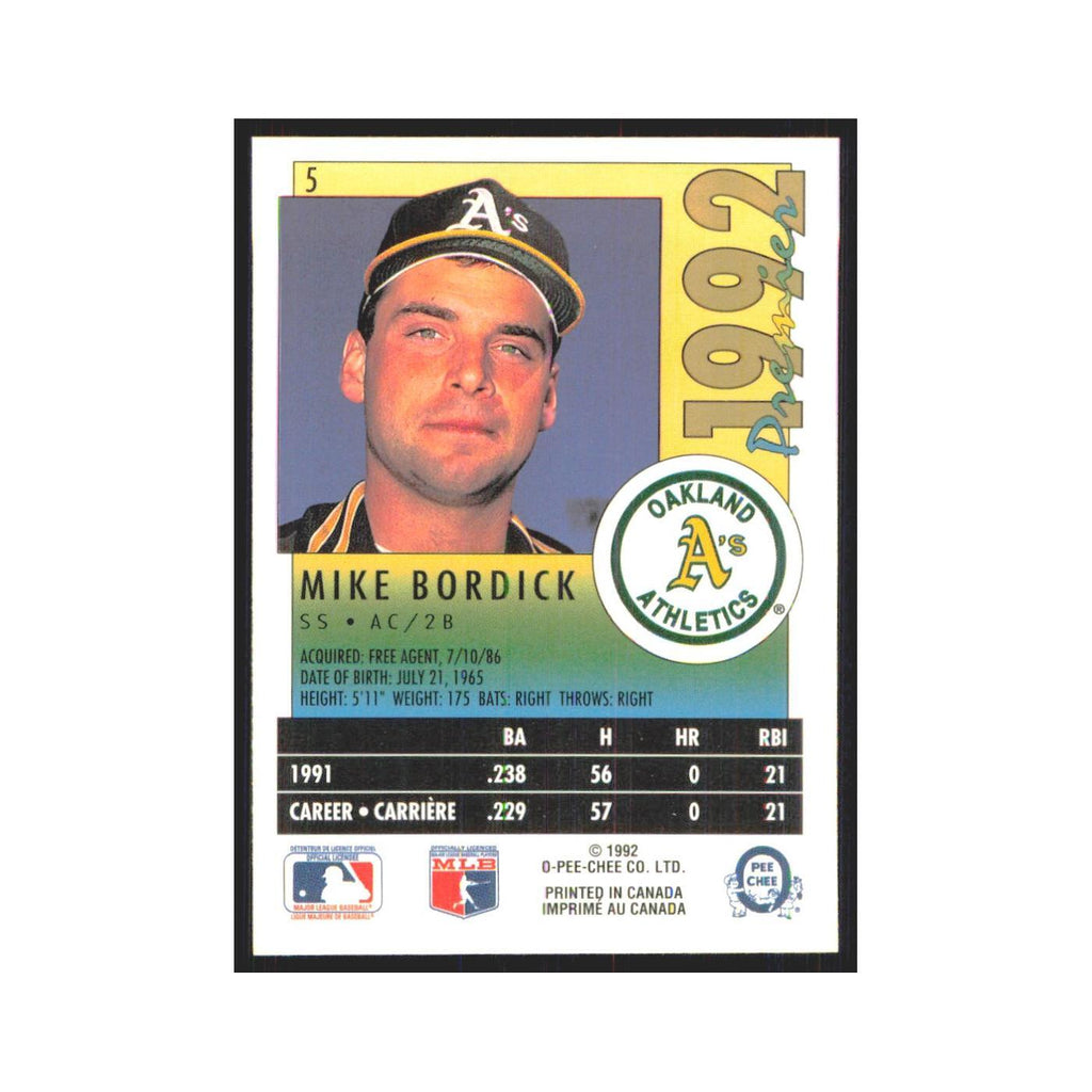1992 O-Pee-Chee Premier Mike Bordick Athletics #5