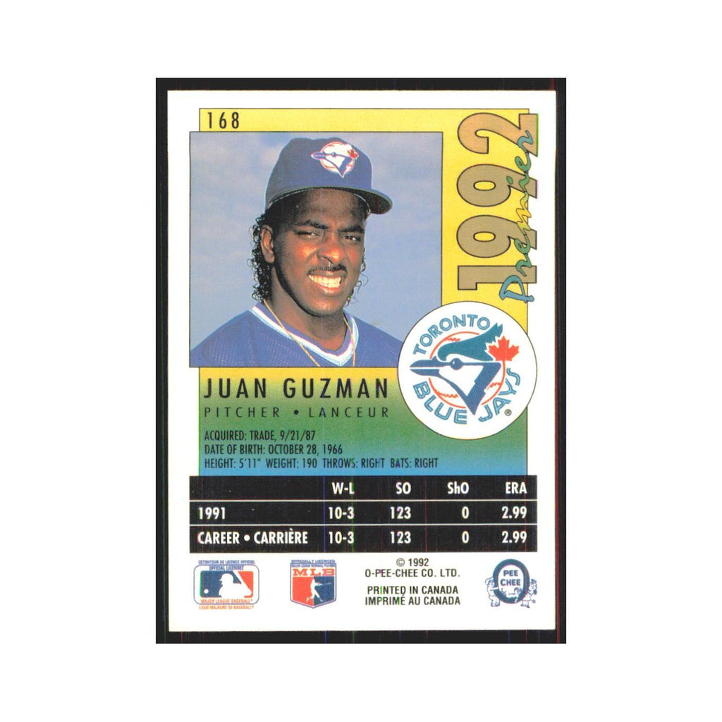 1992 O-Pee-Chee Premier Juan Guzman Blue Jays #168