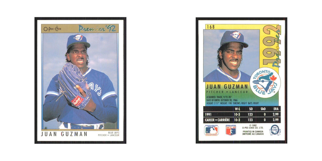 1992 O-Pee-Chee Premier Juan Guzman Blue Jays #168