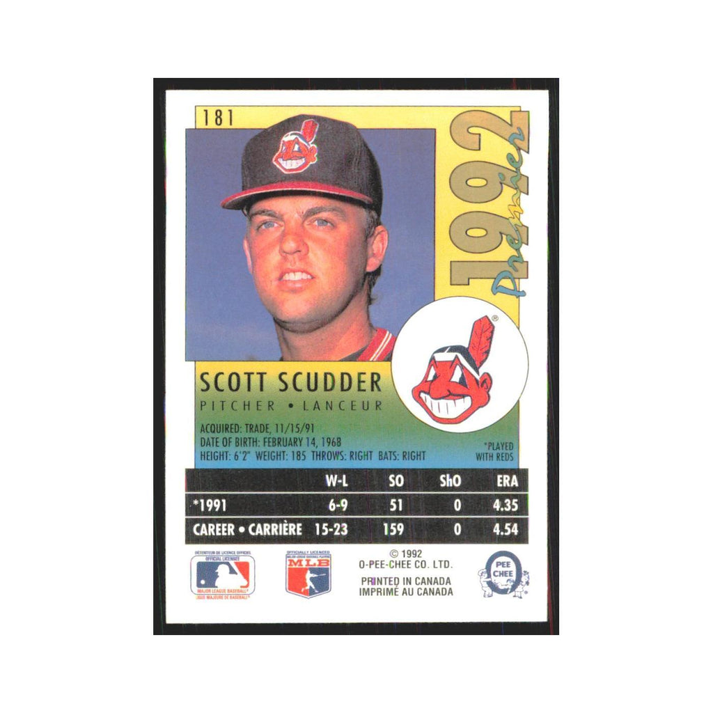 1992 O-Pee-Chee Premier Scott Scudder Indians #181