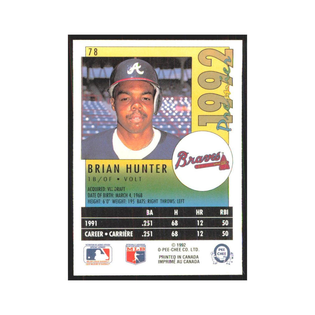 1992 O-Pee-Chee Premier Brian Hunter Braves #78