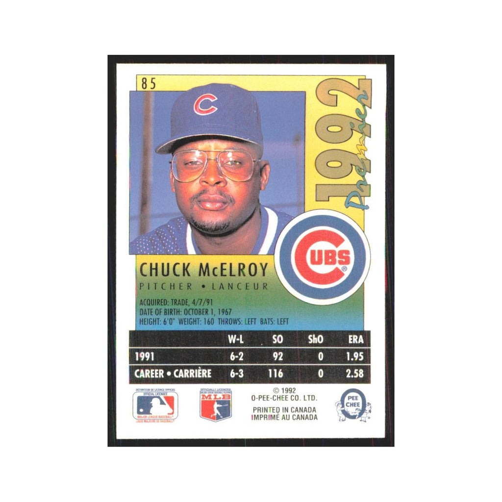1992 O-Pee-Chee Premier Chuck McElroy Cubs #85
