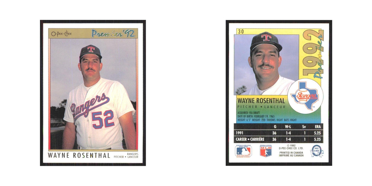 1992 O-Pee-Chee Premier Wayne Rosenthal Rangers #30