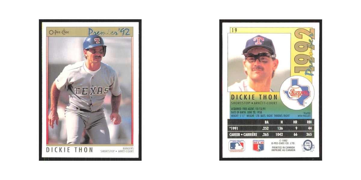 1992 O-Pee-Chee Premier Dickie Thon Rangers #19