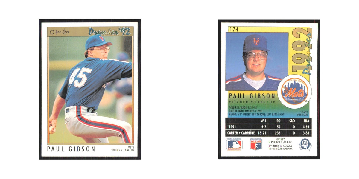 1992 O-Pee-Chee Premier Paul Gibson Mets #174