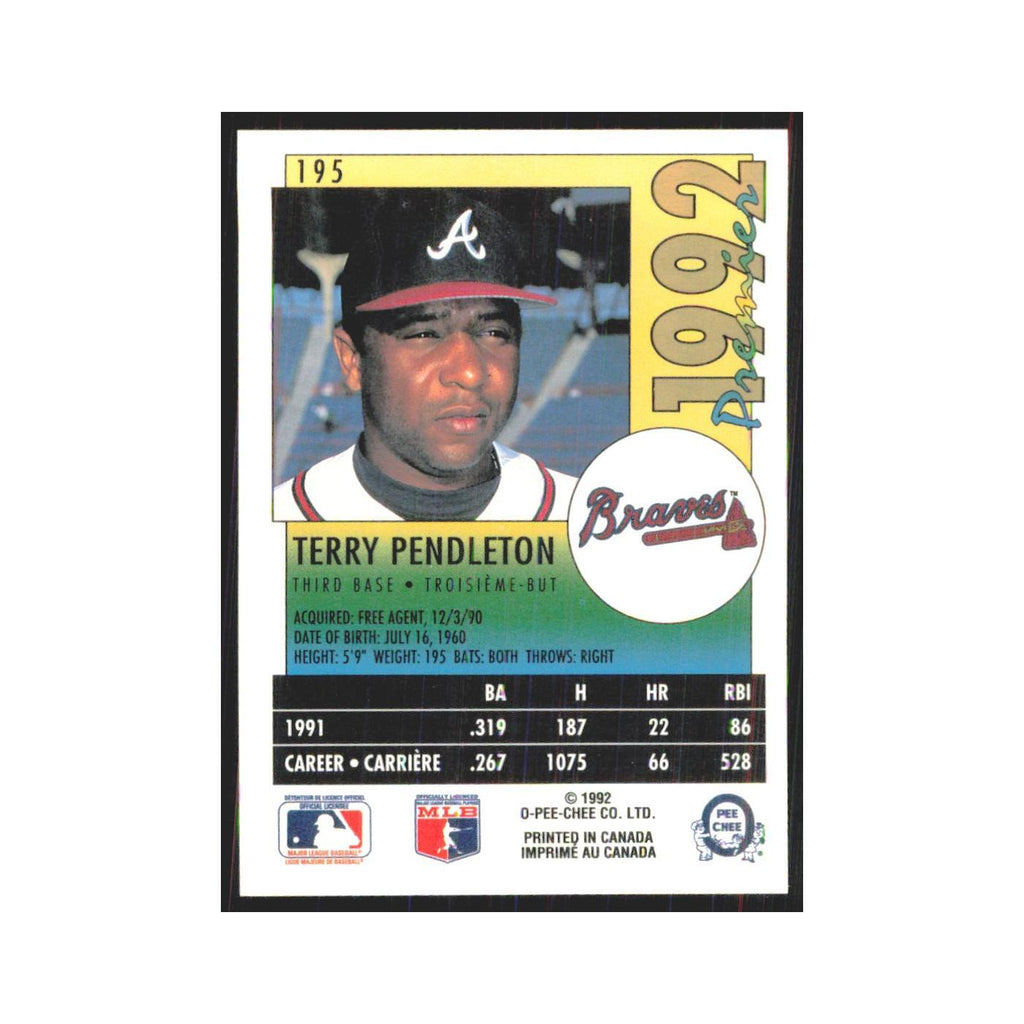1992 O-Pee-Chee Premier Terry Pendleton Braves #195