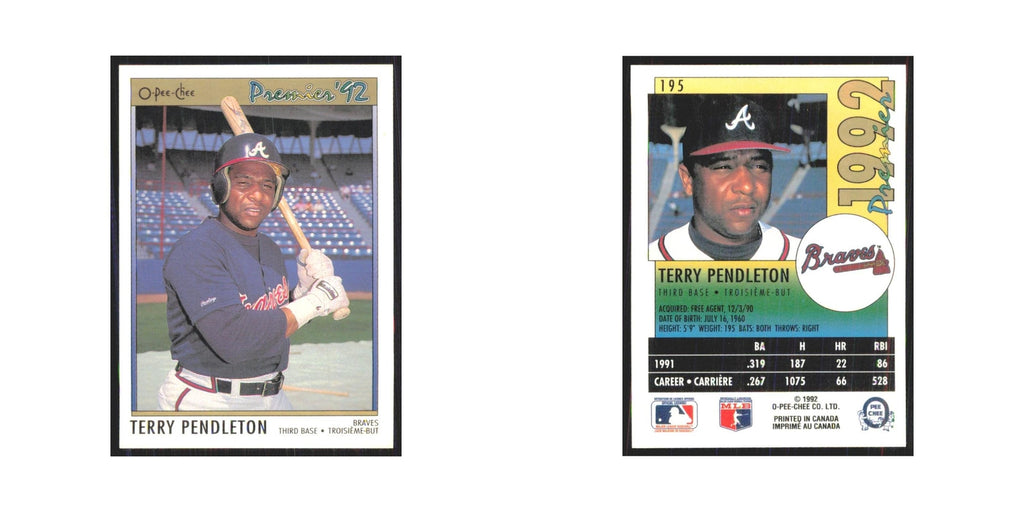1992 O-Pee-Chee Premier Terry Pendleton Braves #195