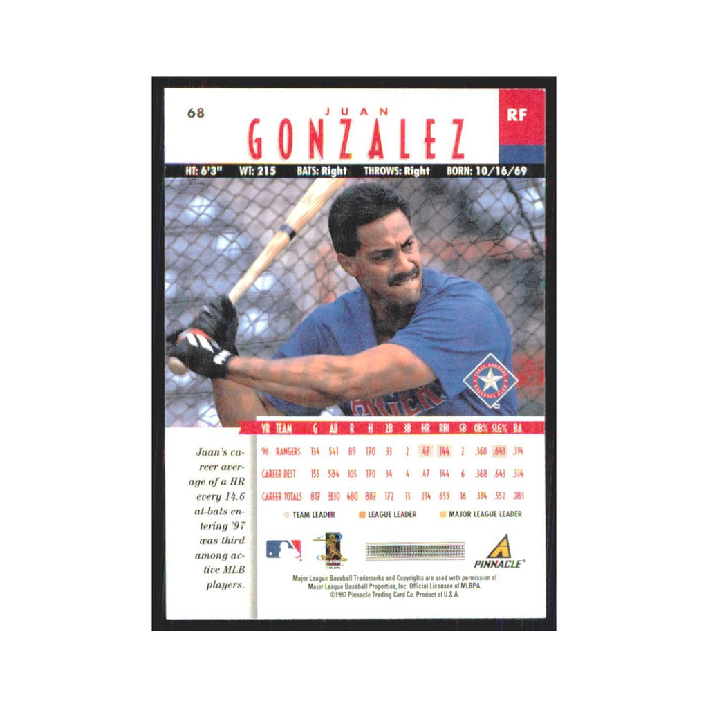 1997 Pinnacle Juan Gonzalez Rangers #68