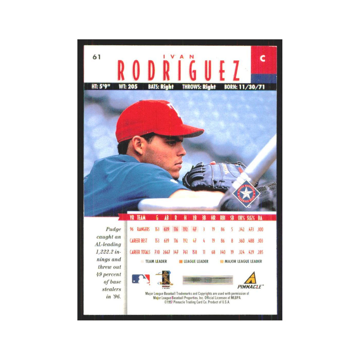 1997 Pinnacle Ivan Rodriguez Rangers #61
