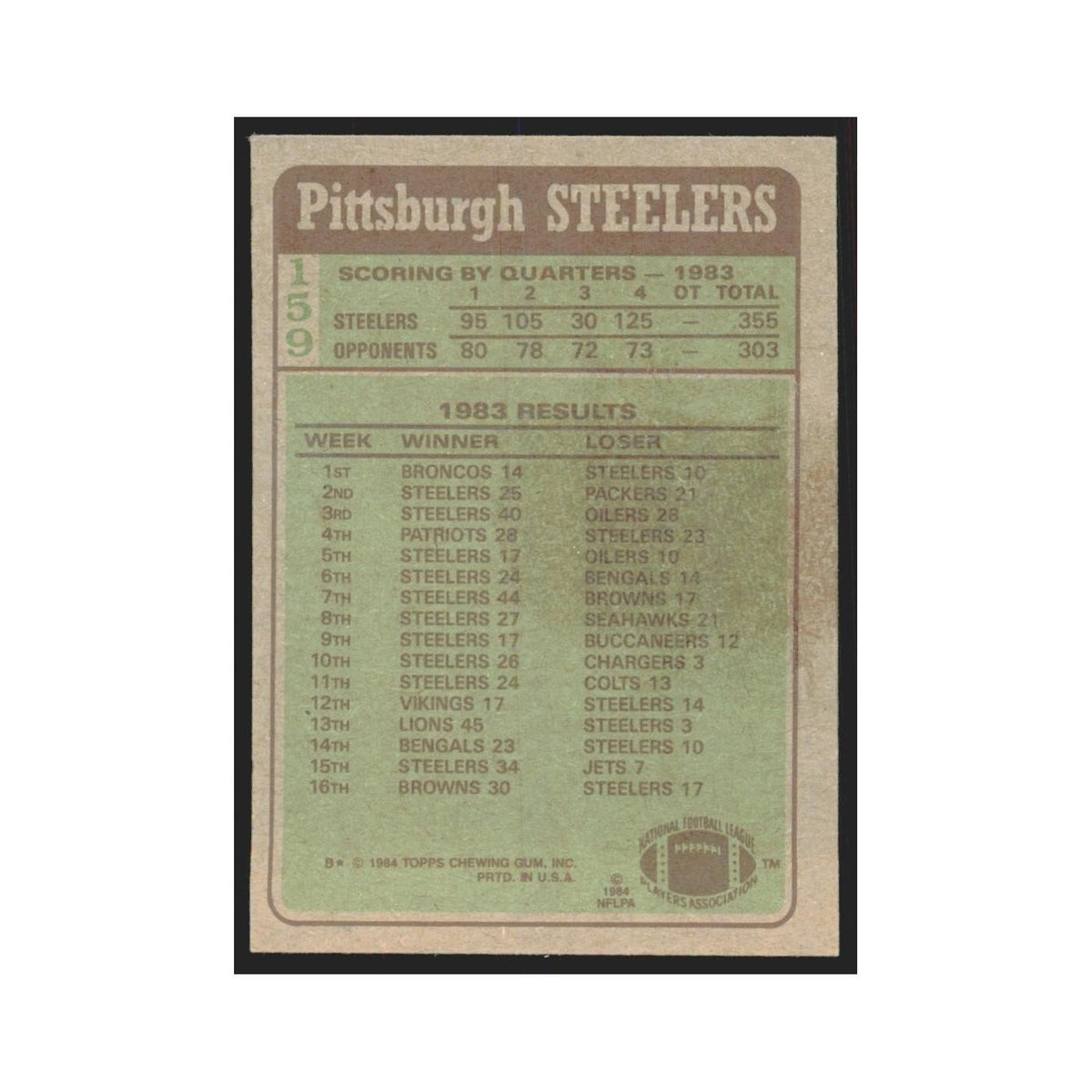 1984 Topps Franco Harris Steelers #159