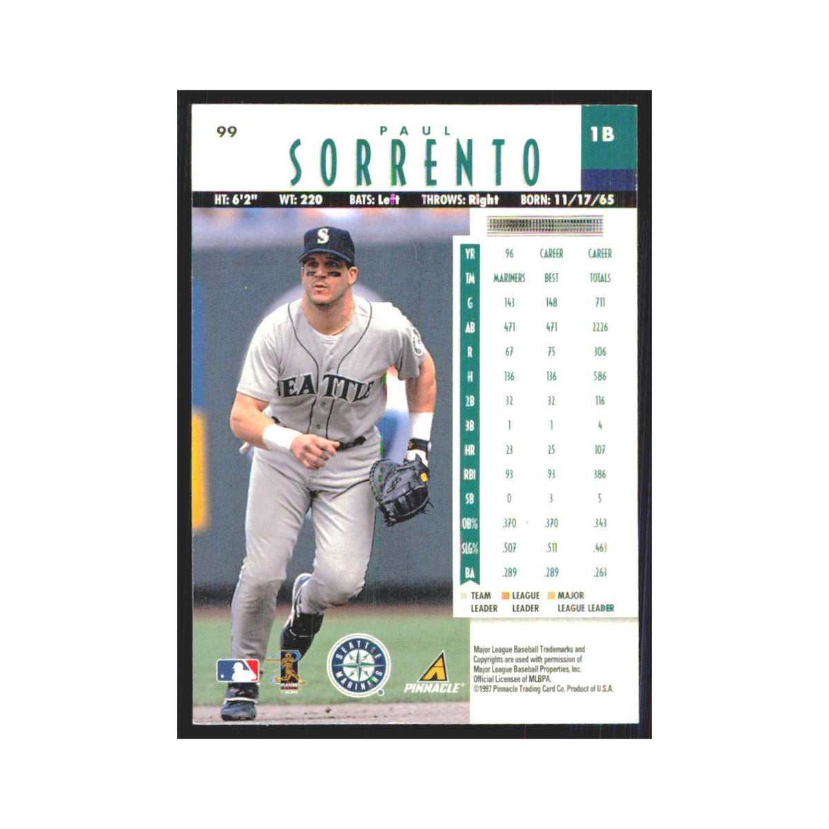 1997 Pinnacle Paul Sorrento Mariners #99