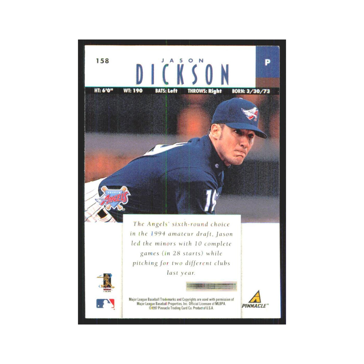 1997 Pinnacle Jason Dickson RC Angels #158