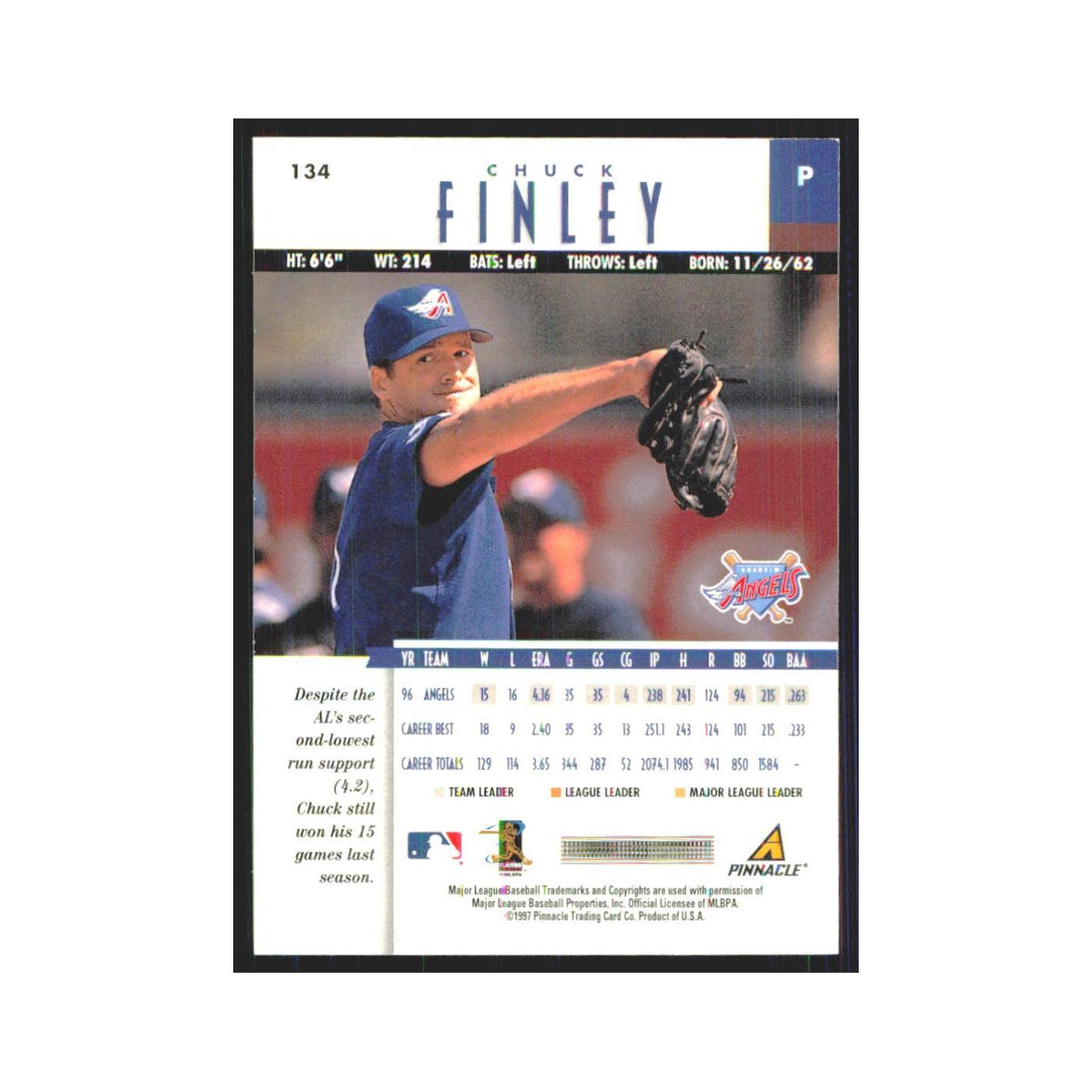 1997 Pinnacle Chuck Finley Angels #134