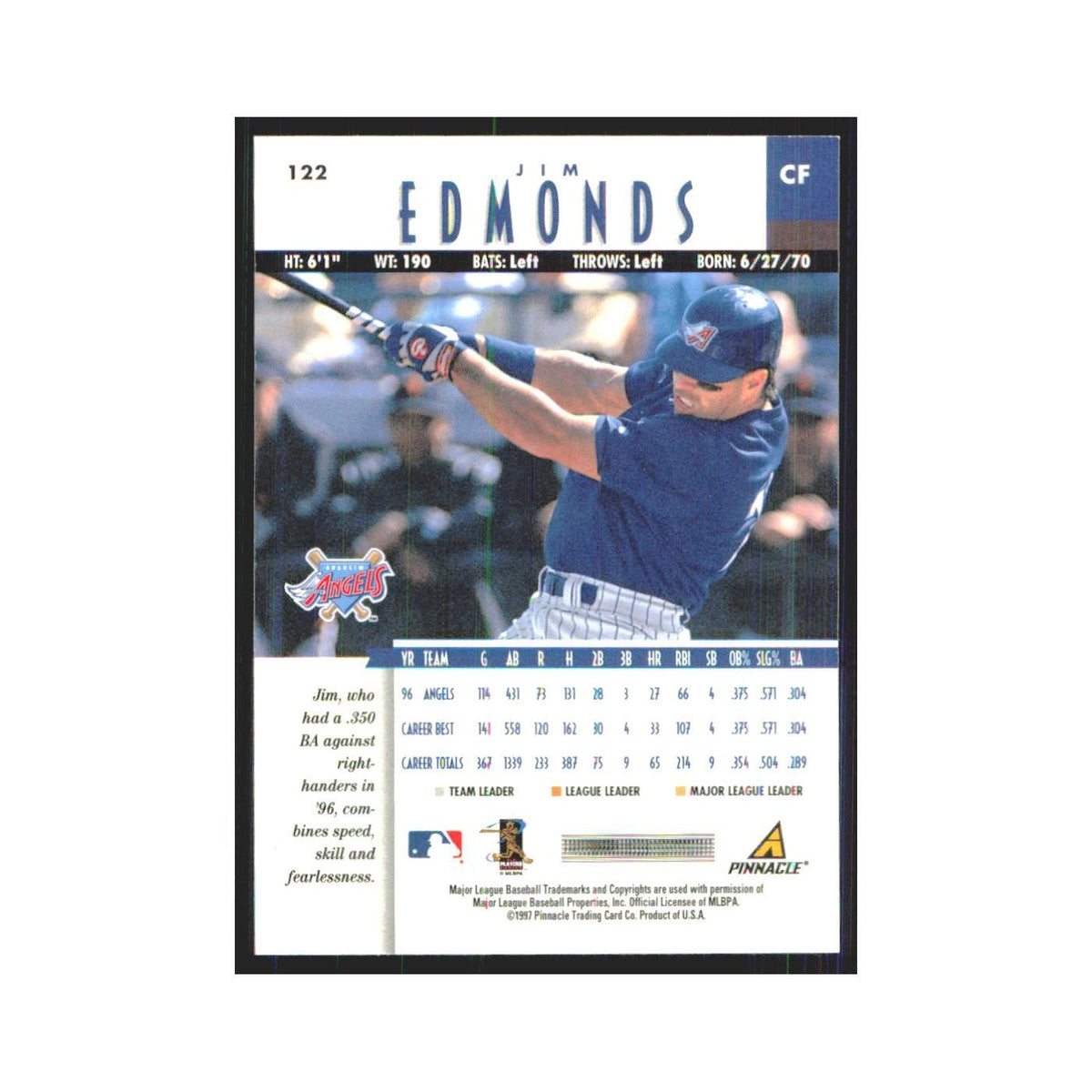 1997 Pinnacle Jim Edmonds Angels #122