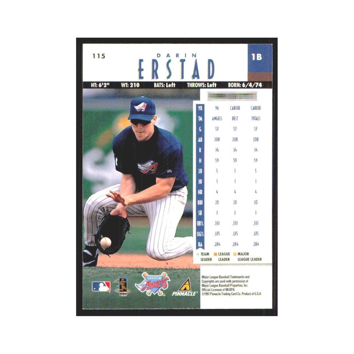 1997 Pinnacle Darin Erstad Angels #115