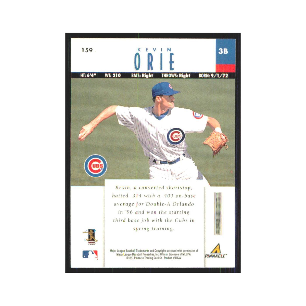1997 Pinnacle Kevin Orie RC Cubs #159