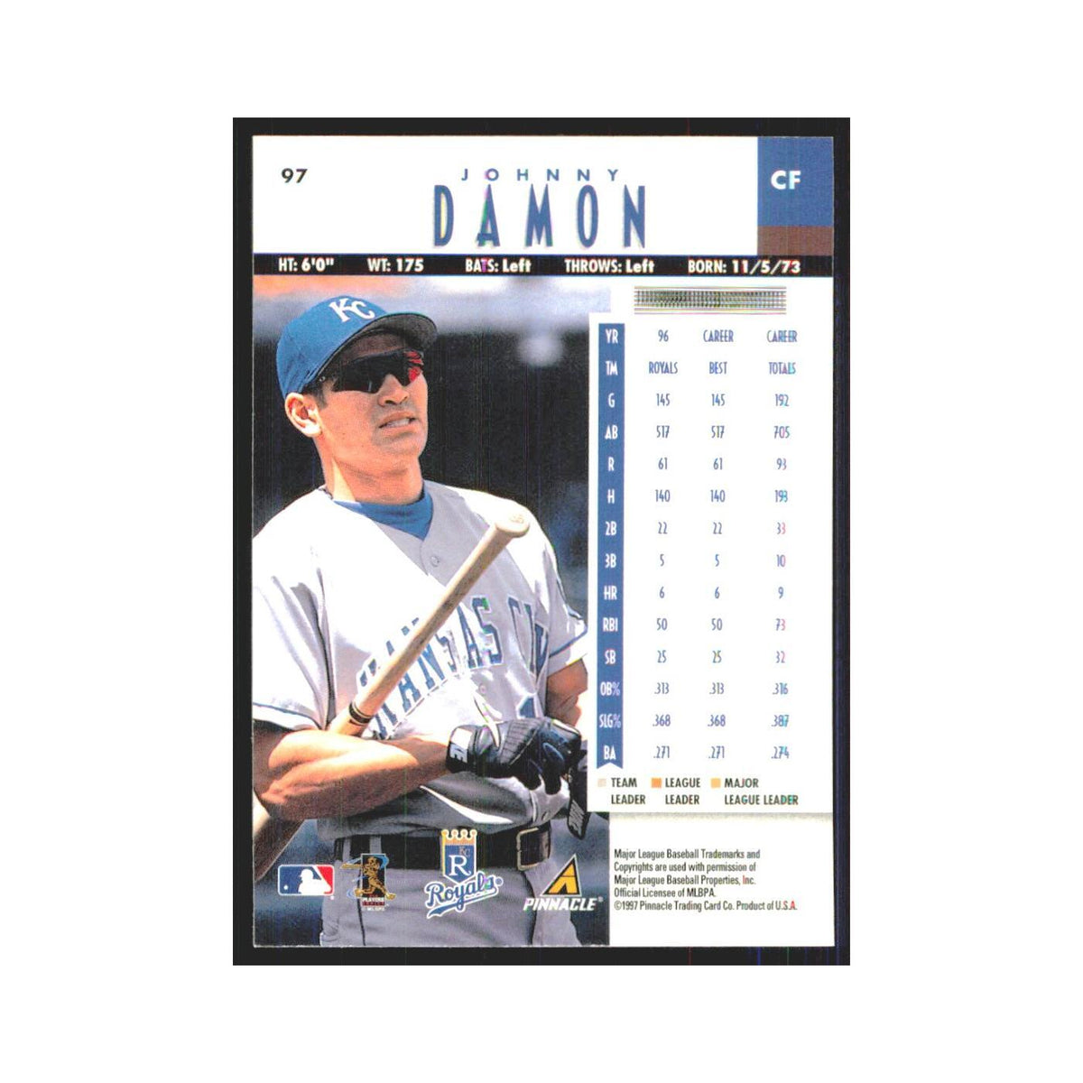 1997 Pinnacle Johnny Damon Royals #97