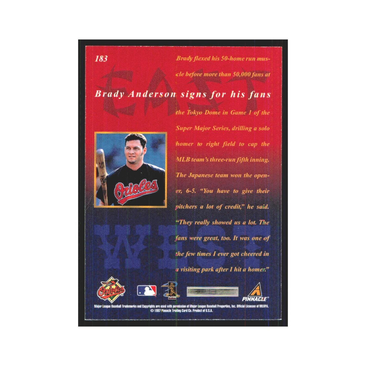 1997 Pinnacle Brady Anderson Orioles #183