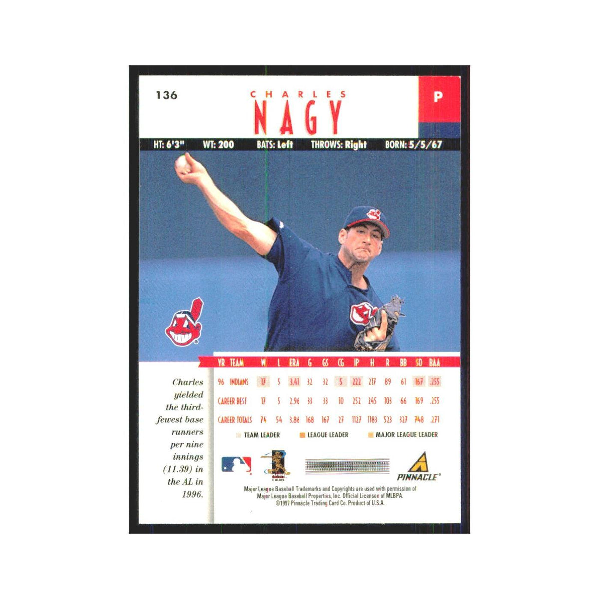 1997 Pinnacle Charles Nagy Indians #136