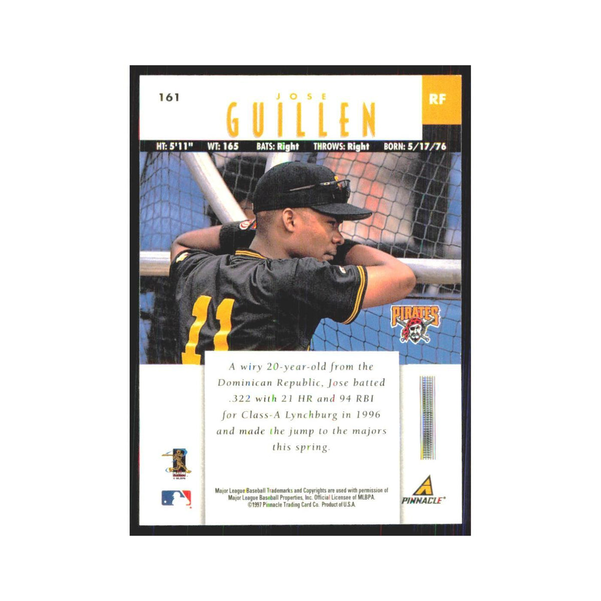 1997 Pinnacle Jose Guillen RC Pirates #161