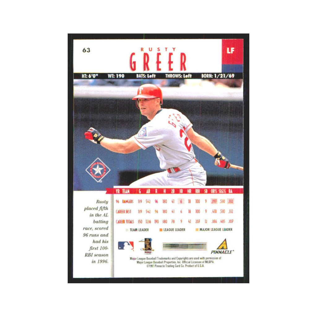1997 Pinnacle Rusty Greer Rangers #63