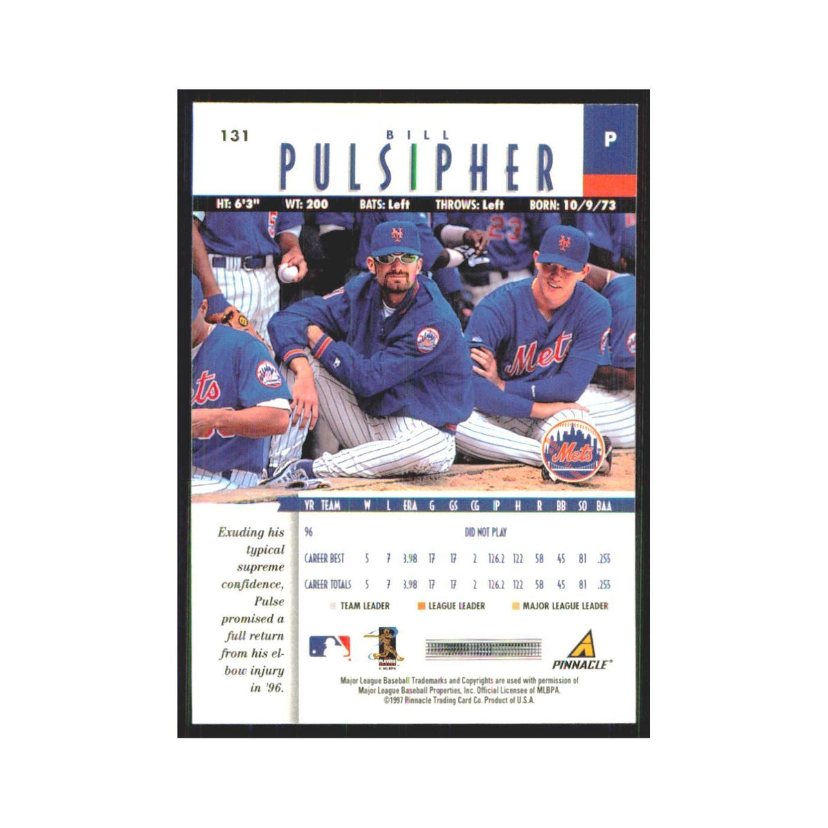 1997 Pinnacle Bill Pulsipher Mets #131