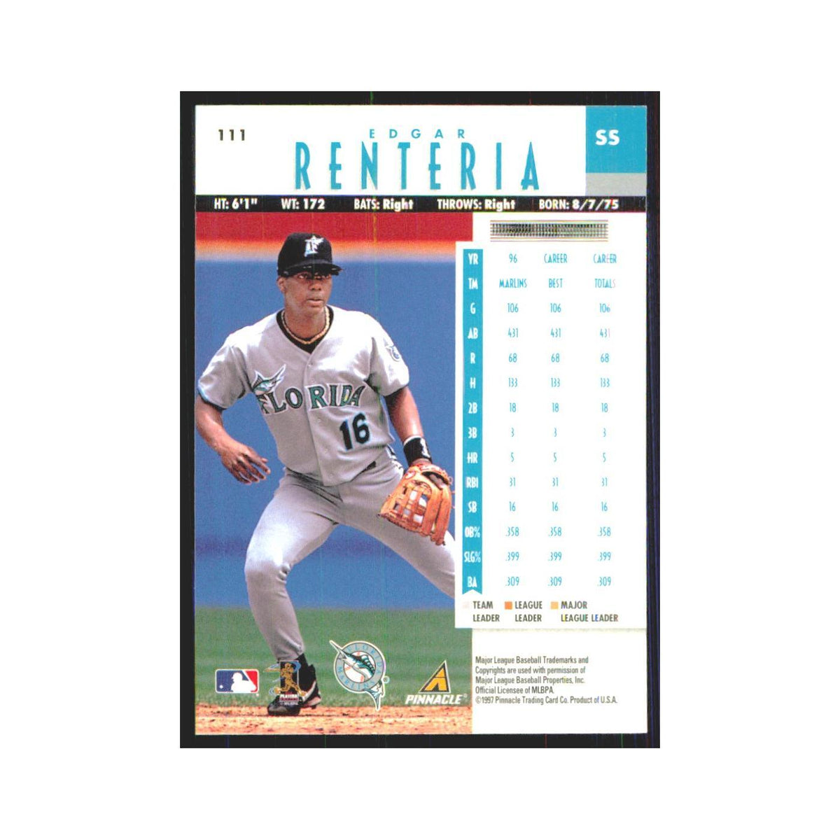 1997 Pinnacle Edgar Renteria Florida Marlins #111