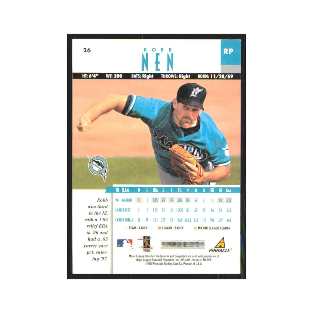 1997 Pinnacle Robb Nen Florida Marlins #26