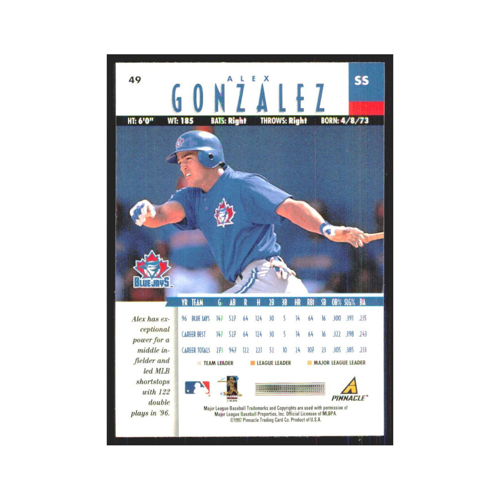 1997 Pinnacle Alex Gonzalez Blue Jays #49
