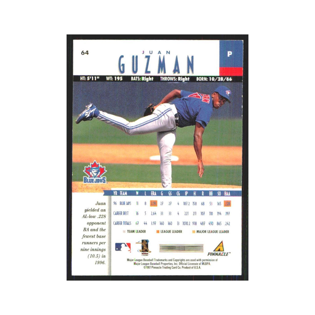 1997 Pinnacle Juan Guzman Blue Jays #64