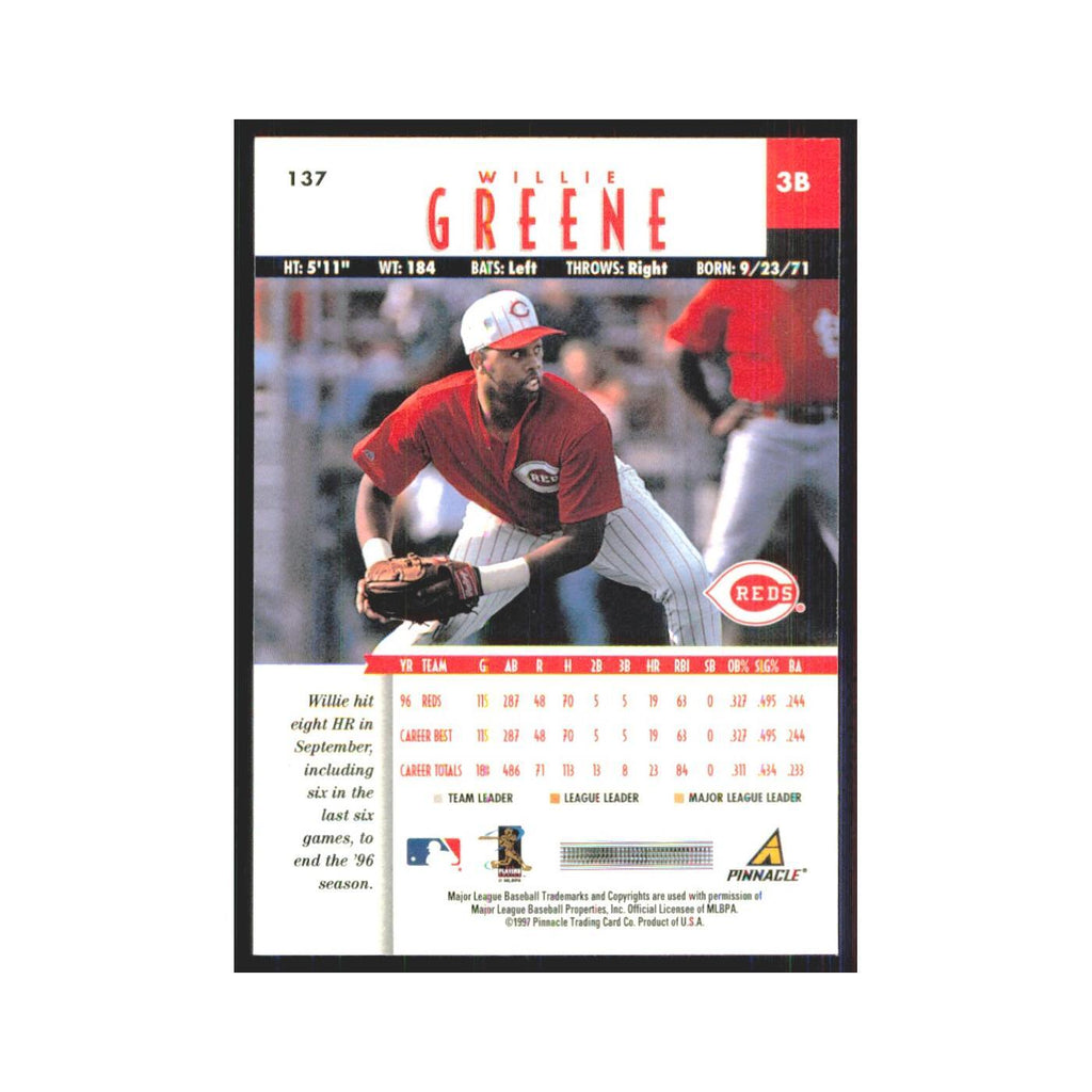 1997 Pinnacle Willie Greene Reds #137