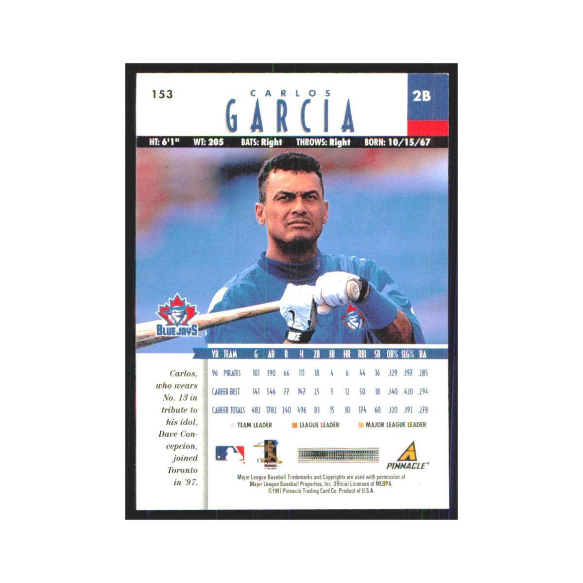 1997 Pinnacle Carlos Garcia Blue Jays #205