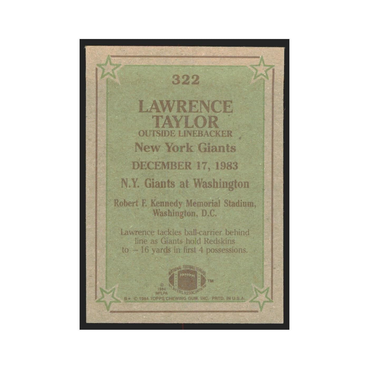 1984 Topps Lawrence Taylor Giants #322