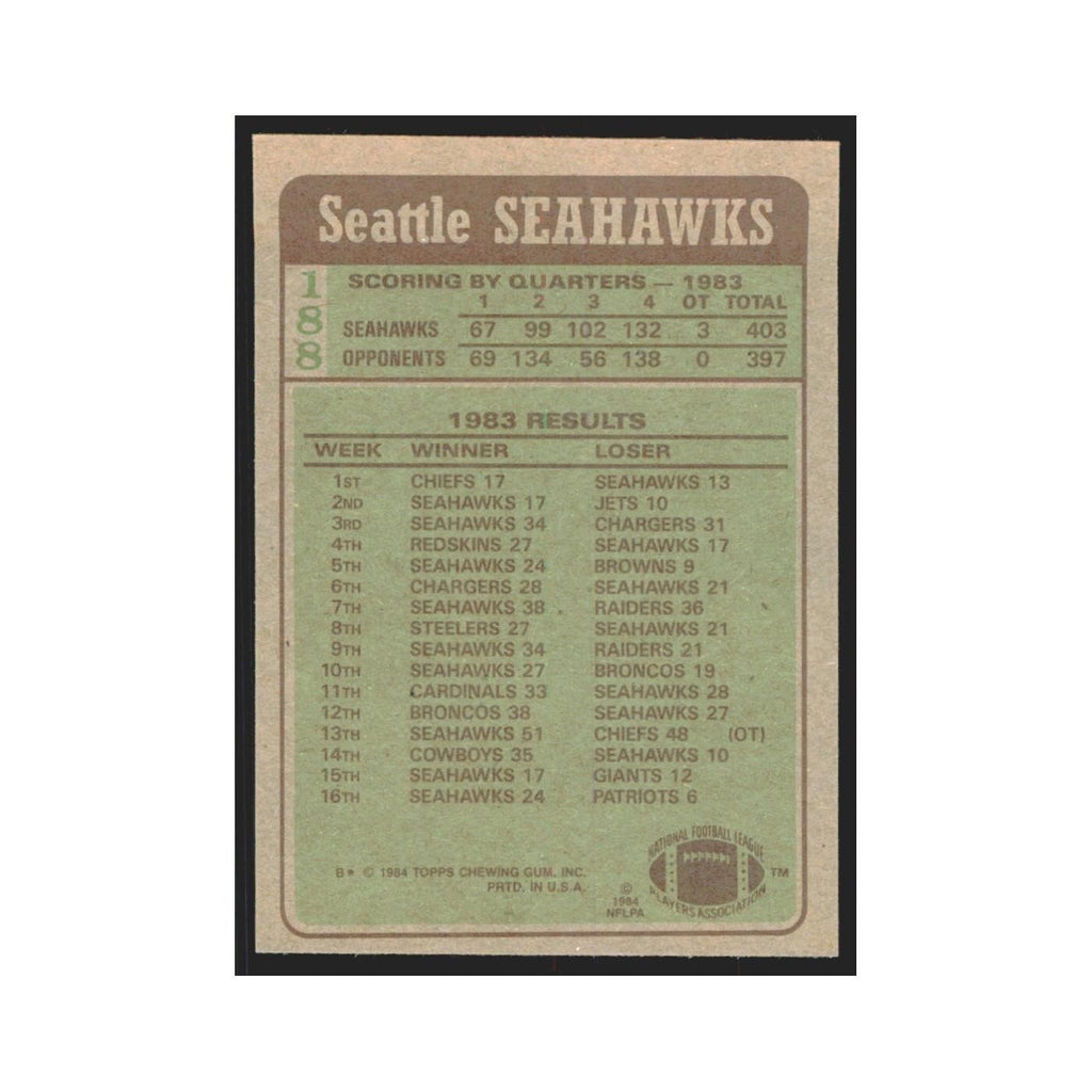 1984 Topps Curt Warner Seahawks #188