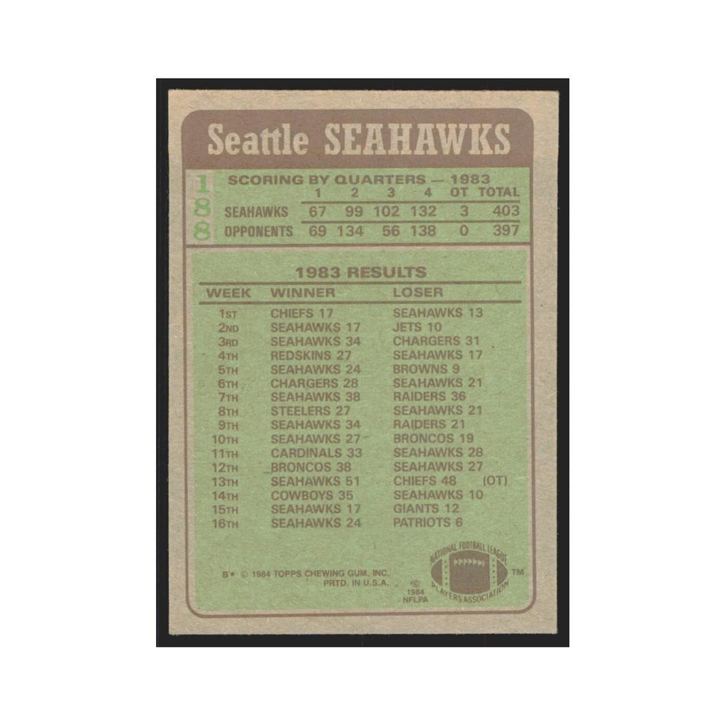 1984 Topps Curt Warner Seahawks #188
