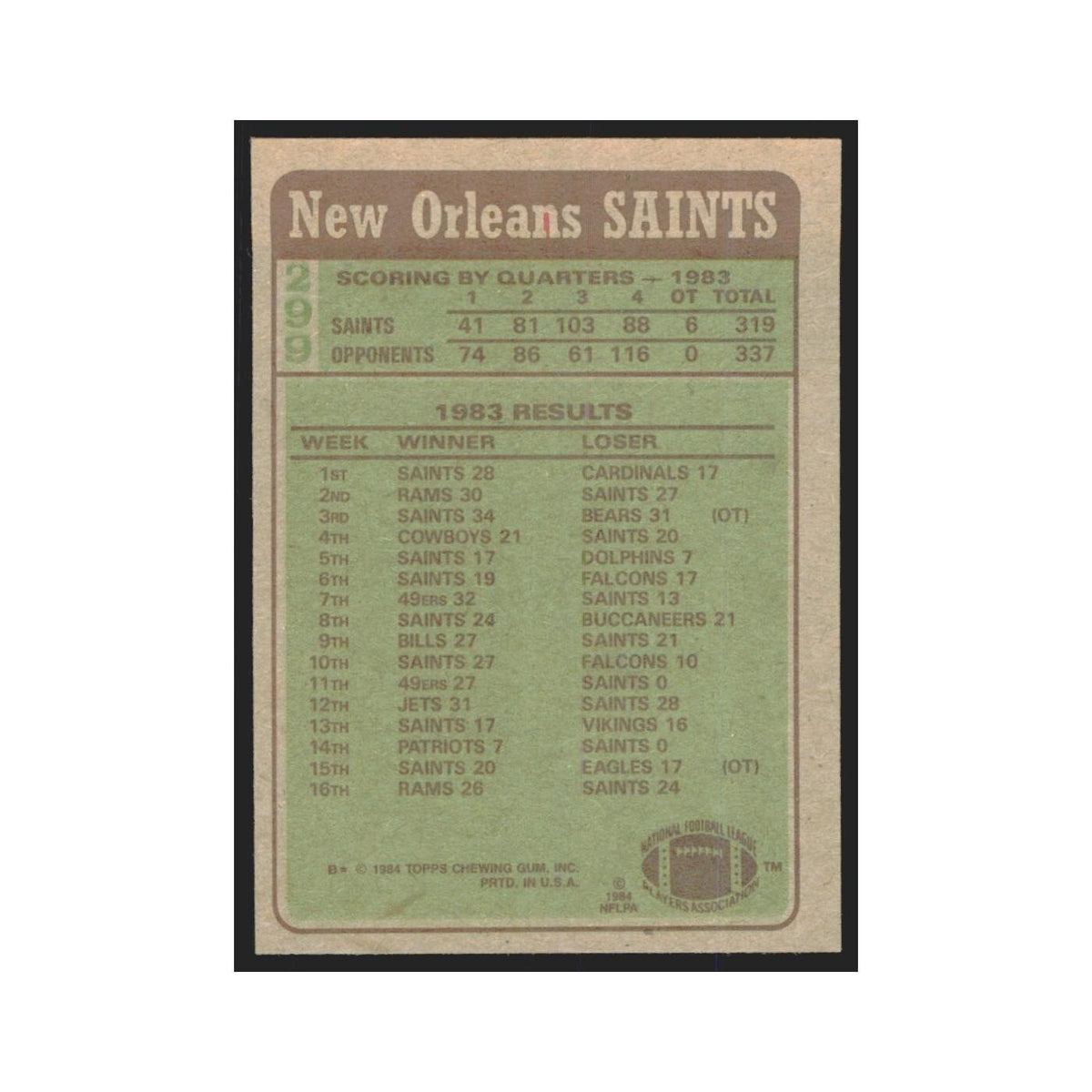 1984 Topps George Rogers Saints #299