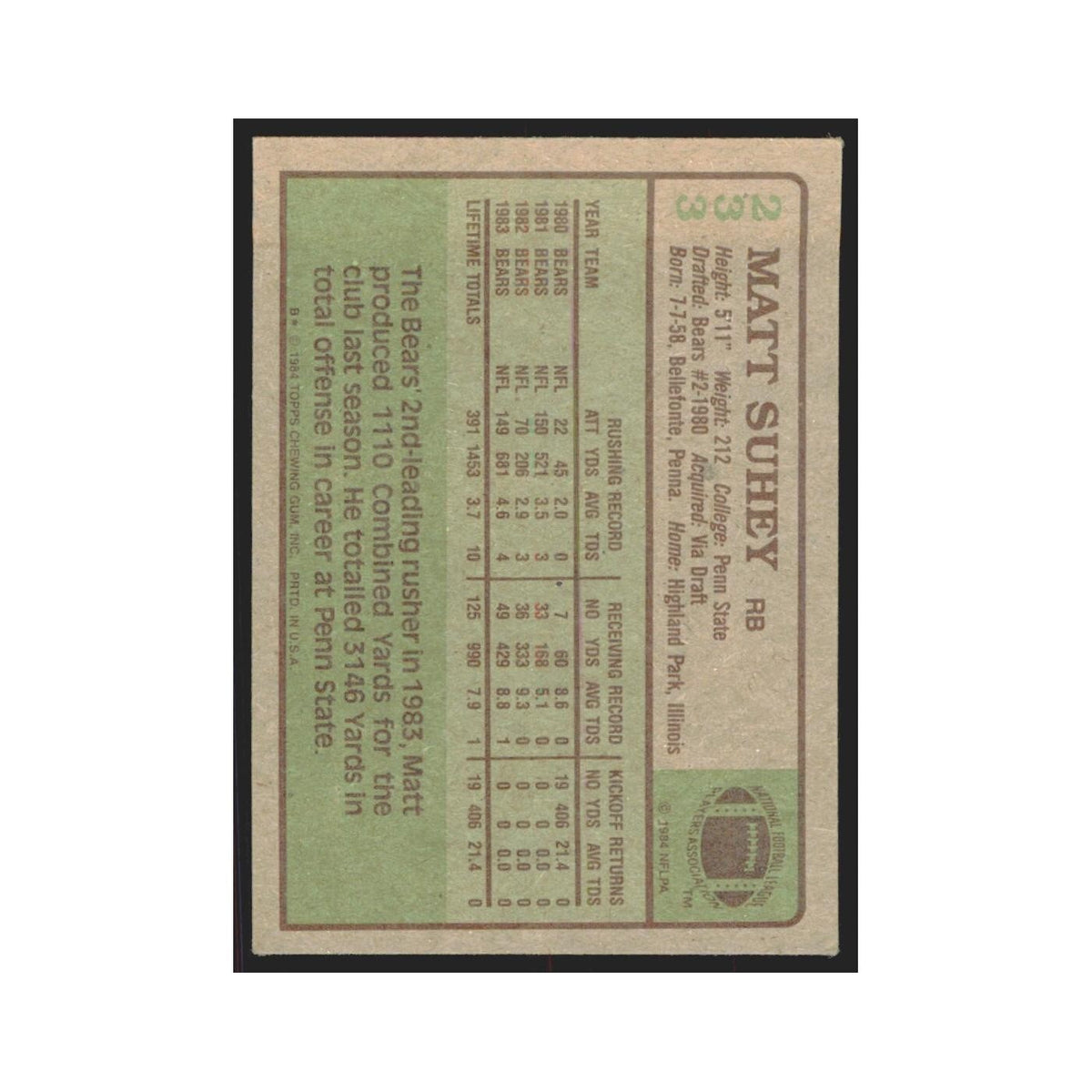 1984 Topps Matt Suhey Bears #233