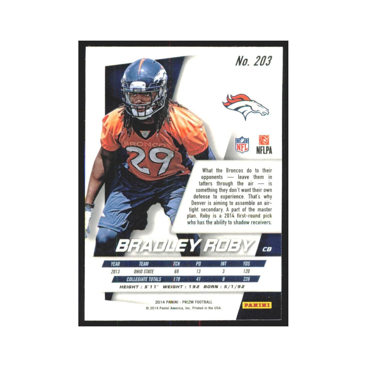 2014 Panini Prizm Bradley Roby RC Broncos #203