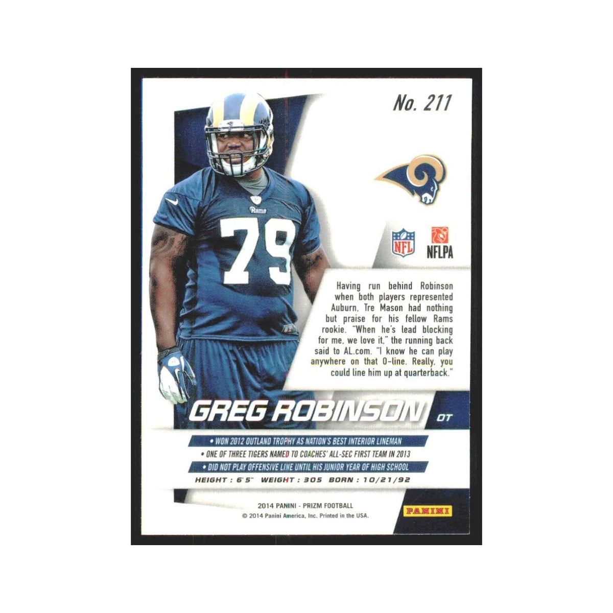 2014 Panini Prizm Greg Robinson RC St. Louis Rams #211