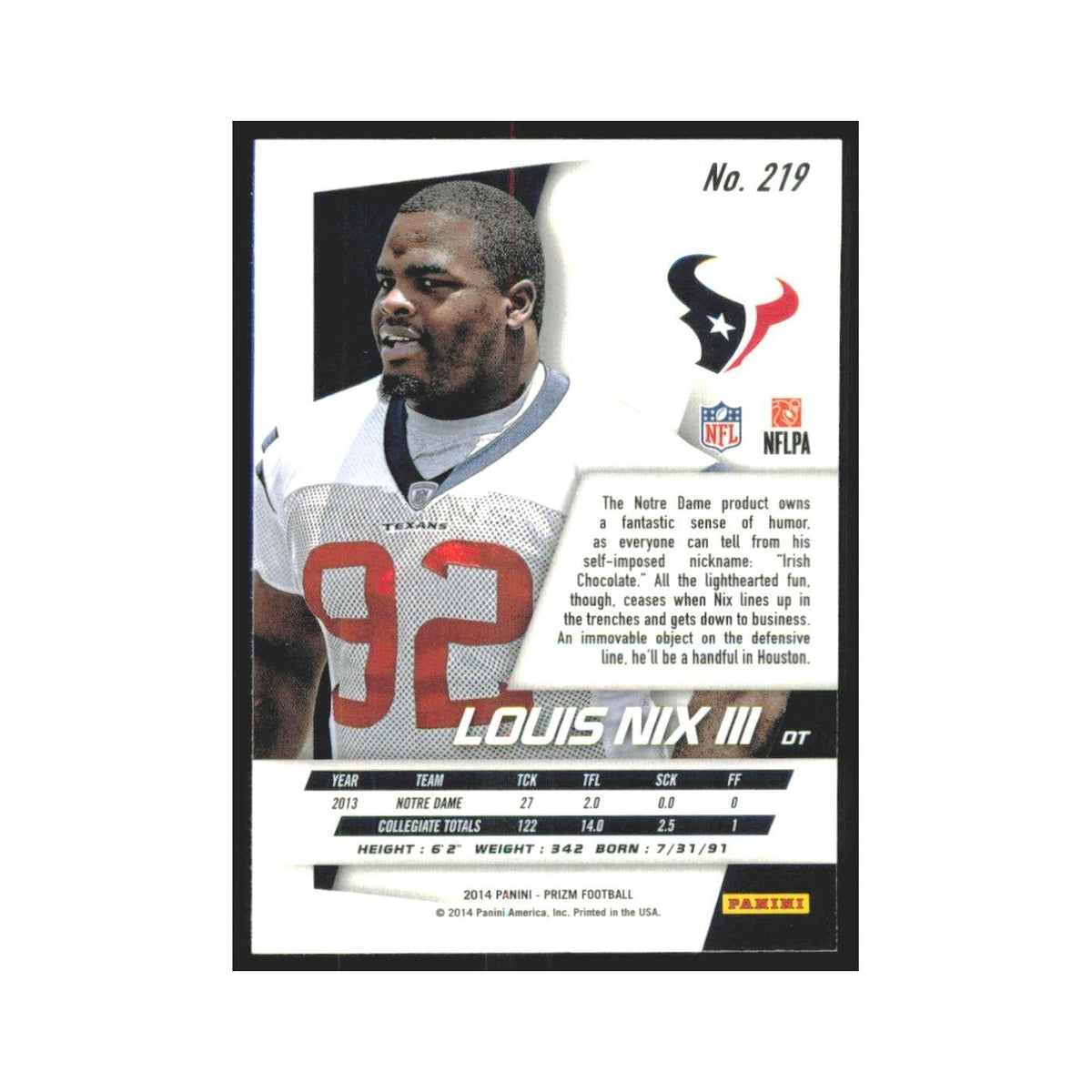 2014 Panini Prizm Louis Nix III RC Texans #219