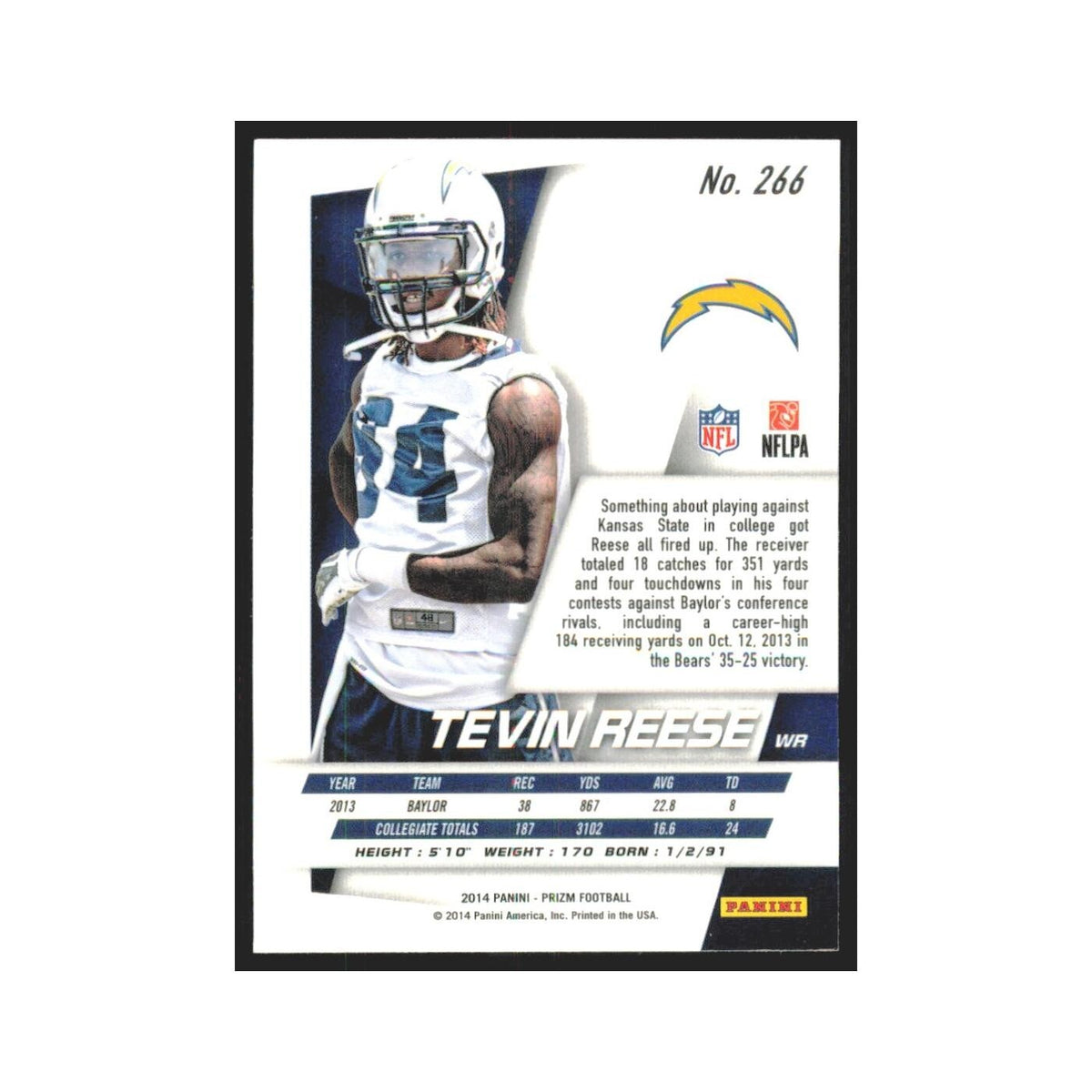 2014 Panini Prizm Tevin Reese RC San Diego Chargers #266