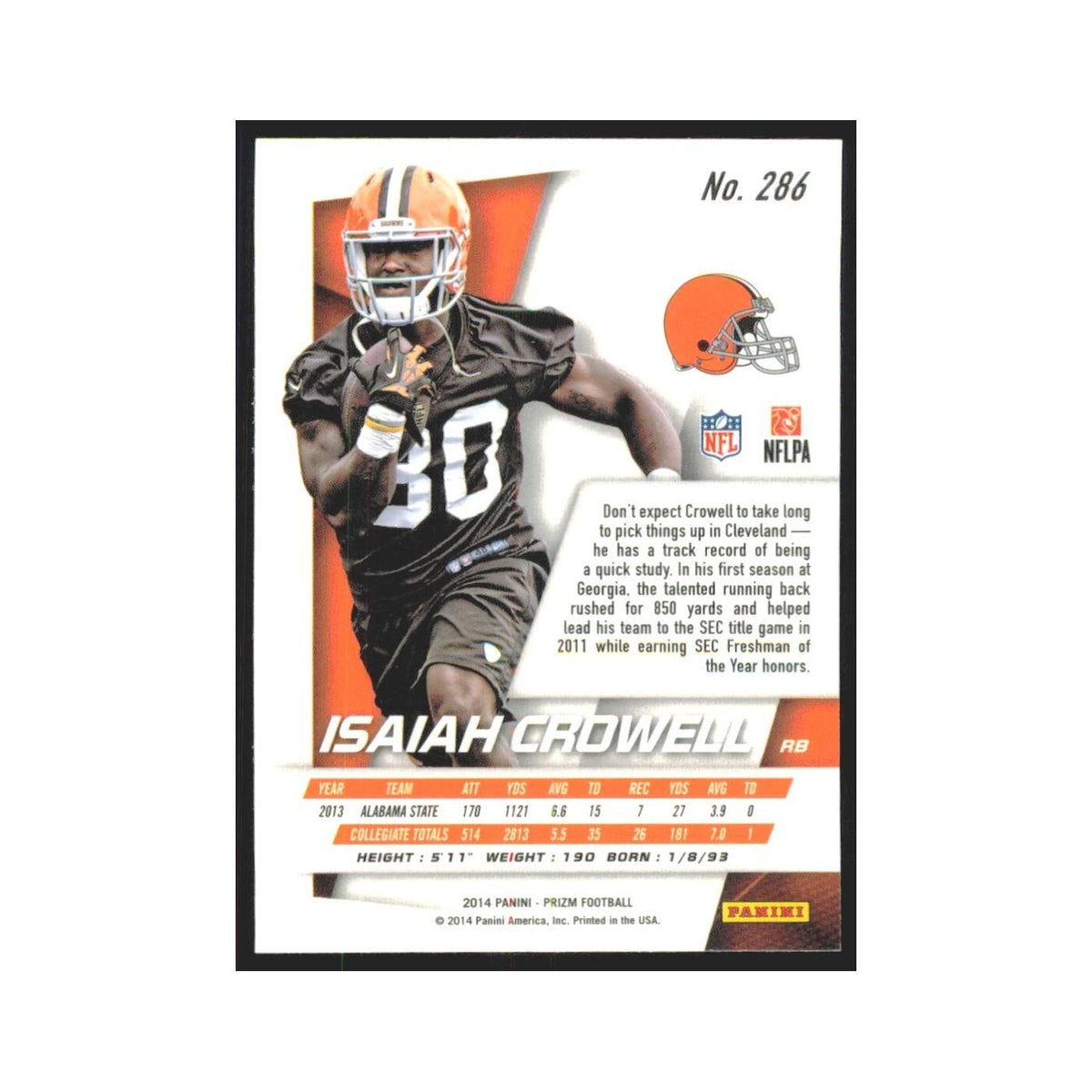2014 Panini Prizm Isaiah Crowell RC Browns #286
