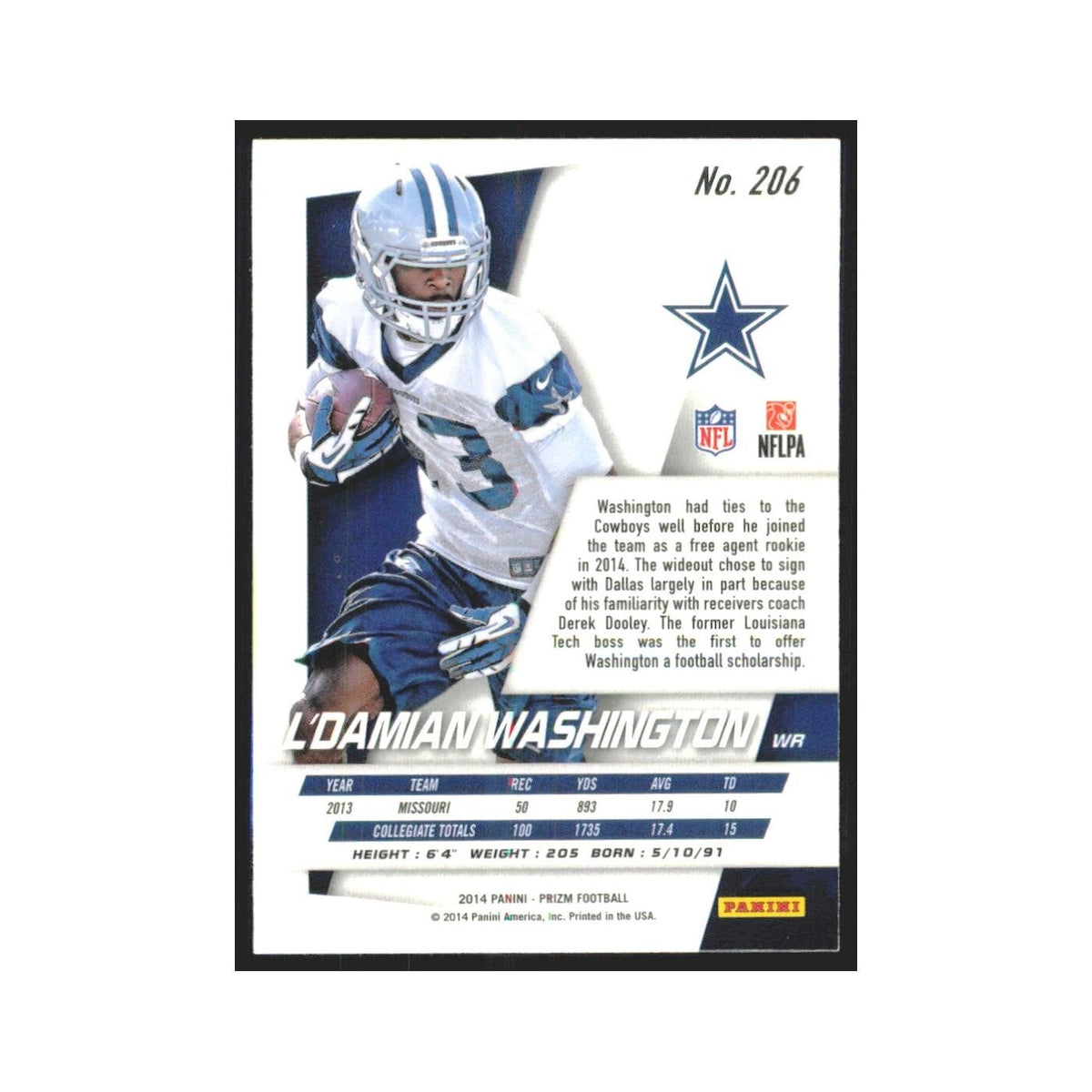 2014 Panini Prizm L'Damian Washington RC Cowboys #206