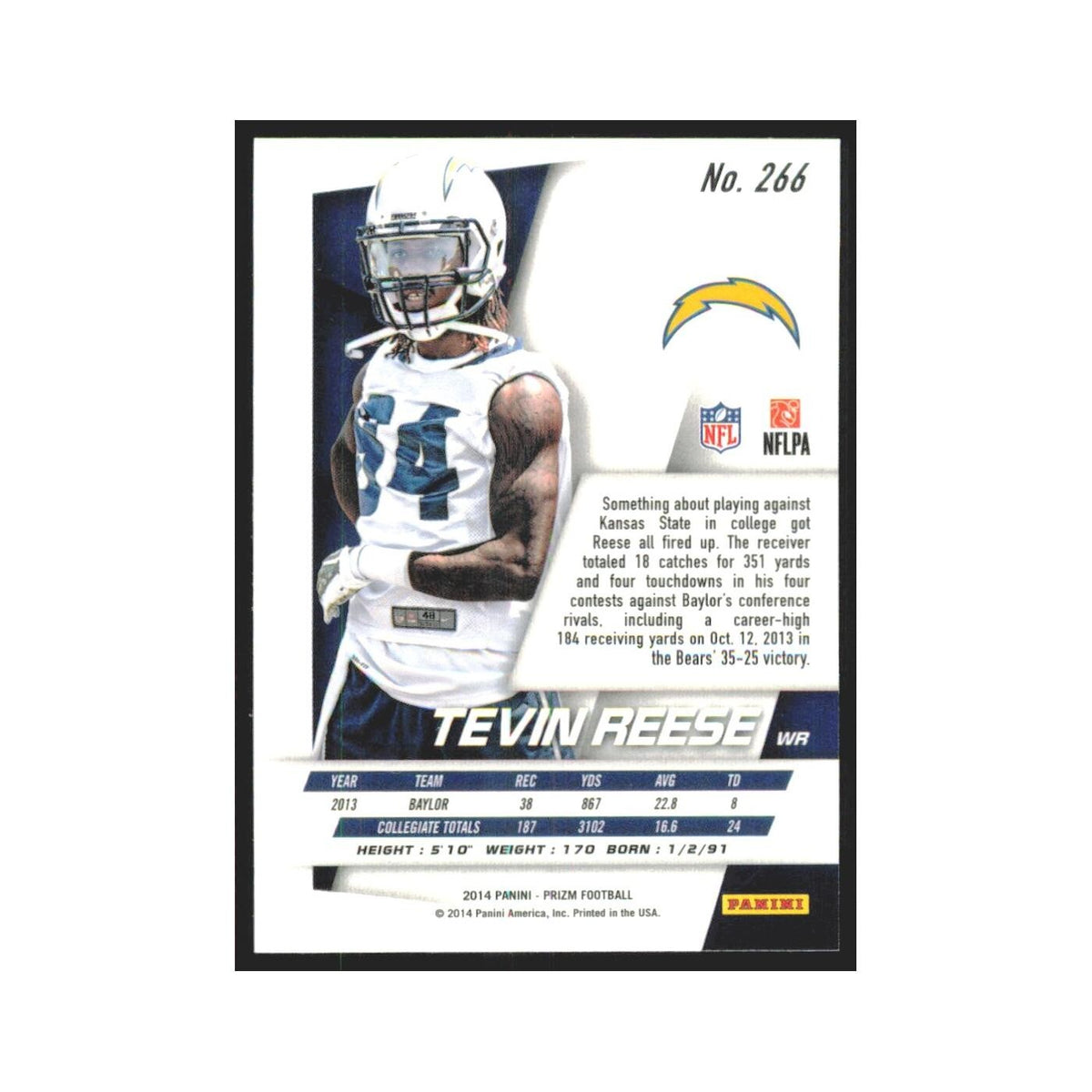 2014 Panini Prizm Tevin Reese RC San Diego Chargers #266