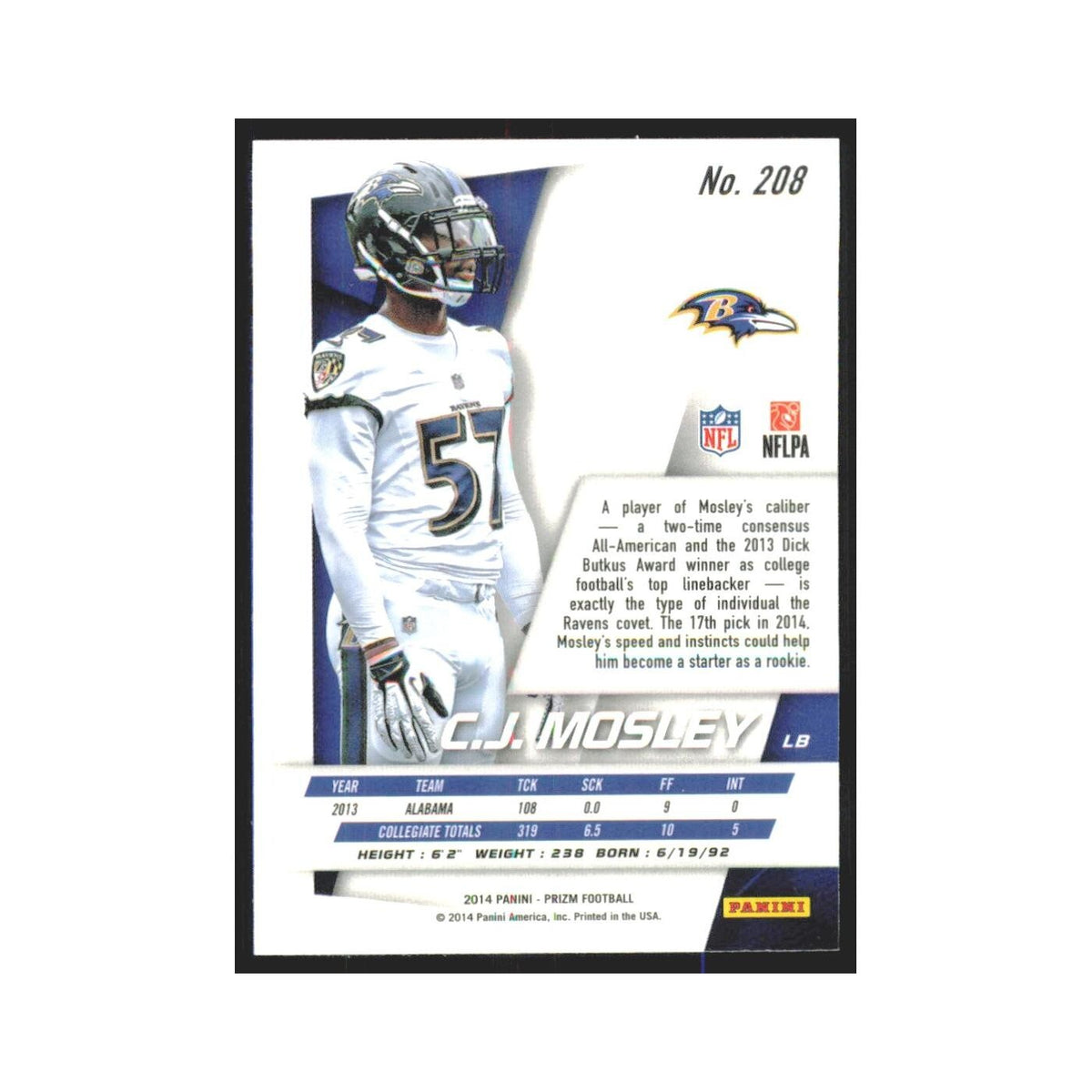 2014 Panini Prizm C.J. Mosley RC Ravens #208