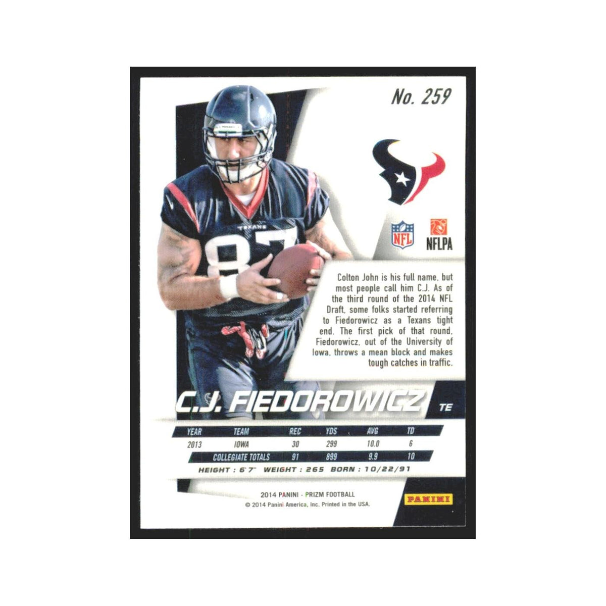 2014 Panini Prizm C.J. Fiedorowicz RC Texans #259