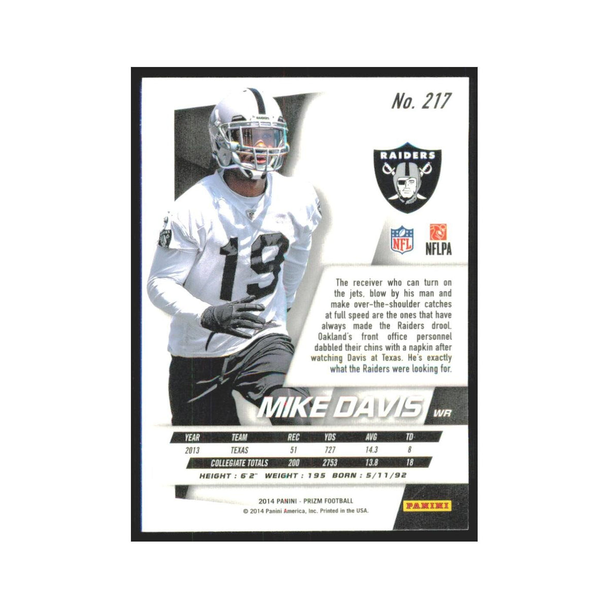 2014 Panini Prizm Mike Davis RC Raiders #217